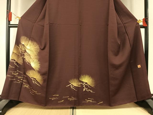 平和屋着物●金彩友禅作家　金彩の魔術師　堀省平　金煌織　訪問着　枝松文　金彩　正絹　逸品　AABL3185fy