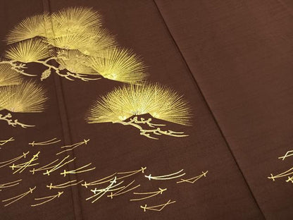 平和屋着物●金彩友禅作家　金彩の魔術師　堀省平　金煌織　訪問着　枝松文　金彩　正絹　逸品　AABL3185fy