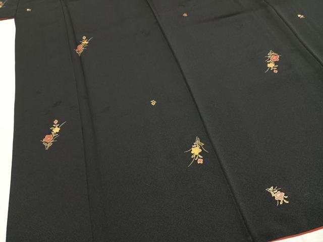 平和屋着物●上質な小紋　草花文　黒地　金彩　正絹　逸品　AABL3187fy
