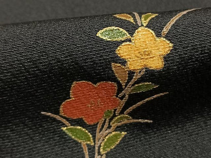 平和屋着物●上質な小紋　草花文　黒地　金彩　正絹　逸品　AABL3187fy