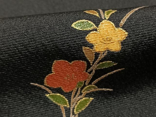 平和屋着物●上質な小紋　草花文　黒地　金彩　正絹　逸品　AABL3187fy
