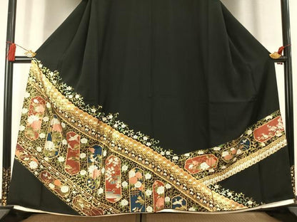 平和屋着物●豪華黒留袖　花鳥文　金彩　正絹　逸品　AABL3188fy