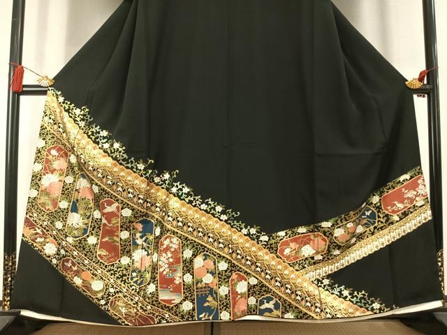平和屋着物●豪華黒留袖　花鳥文　金彩　正絹　逸品　AABL3188fy