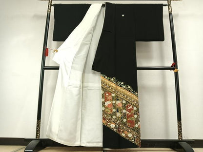 平和屋着物●豪華黒留袖　花鳥文　金彩　正絹　逸品　AABL3188fy