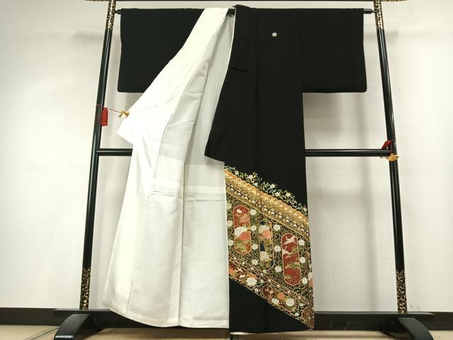 平和屋着物●豪華黒留袖　花鳥文　金彩　正絹　逸品　AABL3188fy