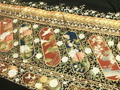 平和屋着物●豪華黒留袖　花鳥文　金彩　正絹　逸品　AABL3188fy