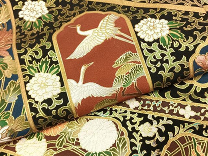 平和屋着物●豪華黒留袖　花鳥文　金彩　正絹　逸品　AABL3188fy