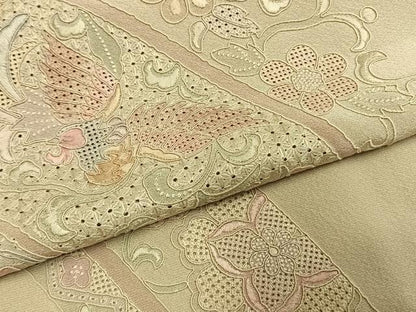 平和屋着物●訪問着　中国三大刺繍　スワトウ刺繍　汕頭刺繍　総刺繍　花鳥文　正絹　逸品　AABL3189fy