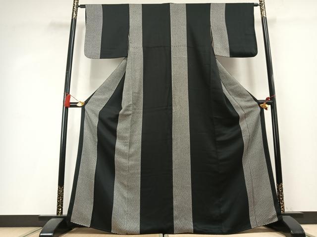 平和屋着物●内田秀一　江戸小紋　麻の葉間道　黒地　正絹　逸品　未使用　AABL3190fy