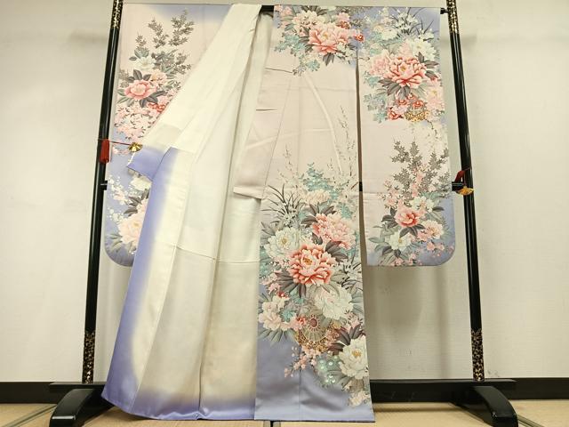 平和屋着物●豪華振袖　草花文　暈し染め　金彩　正絹　逸品　AABL3194fy