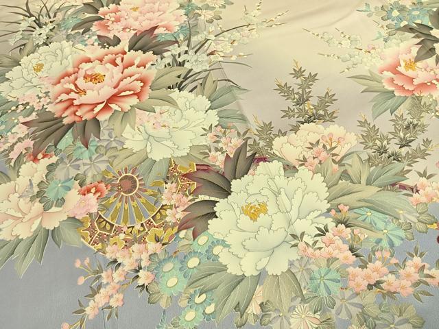 平和屋着物●豪華振袖　草花文　暈し染め　金彩　正絹　逸品　AABL3194fy