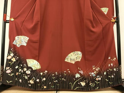 平和屋着物●豪華振袖　総刺繍　地紙舞蝶花鳥文　暈し染め　金糸　正絹　逸品　AABL3195fy