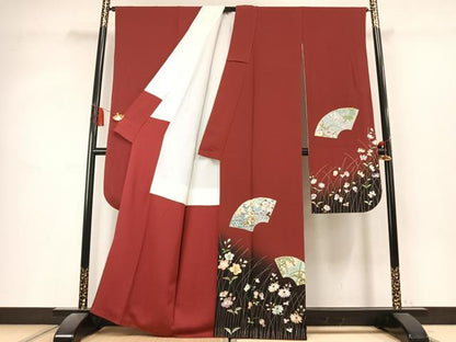 平和屋着物●豪華振袖　総刺繍　地紙舞蝶花鳥文　暈し染め　金糸　正絹　逸品　AABL3195fy