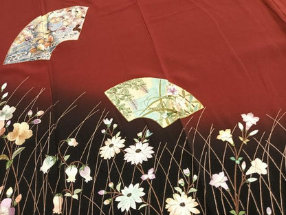 平和屋着物●豪華振袖　総刺繍　地紙舞蝶花鳥文　暈し染め　金糸　正絹　逸品　AABL3195fy