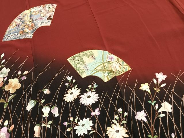 平和屋着物●豪華振袖　総刺繍　地紙舞蝶花鳥文　暈し染め　金糸　正絹　逸品　AABL3195fy