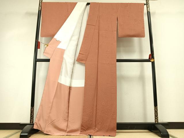 平和屋着物●上質な色無地　辻が花地紋　纁色　正絹　逸品　未使用　AABL3196fy