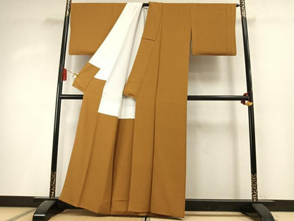 平和屋着物●上質な色無地　黄土色　正絹　逸品　AABL3197fy