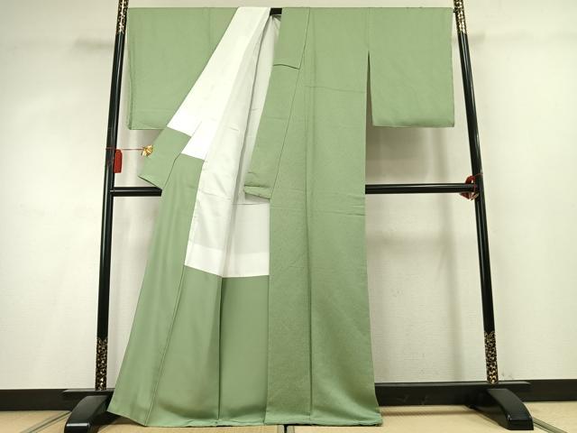 平和屋着物●上質な色無地　葉尽くし地紋　薄萌葱色　正絹　逸品　未使用　AABL3201fy