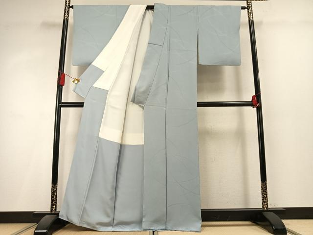 平和屋着物●上質な色無地　抽象地紋　白藍色　正絹　逸品　未使用　AABL3203fy