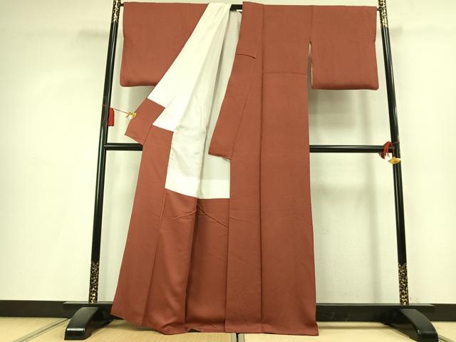 平和屋着物●上質な色無地　丸地紋　鳶色　正絹　逸品　AABL3204fy