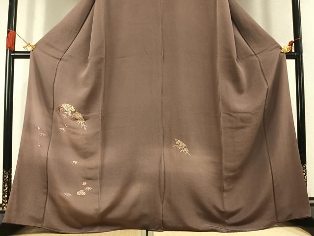 平和屋着物●訪問着　総刺繍　駒刺繍　竹　梅　暈し染め　鬼しぼ縮緬　正絹　逸品　AABL3205fy