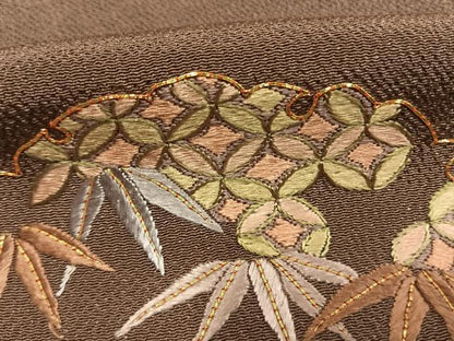 平和屋着物●訪問着　総刺繍　駒刺繍　竹　梅　暈し染め　鬼しぼ縮緬　正絹　逸品　AABL3205fy