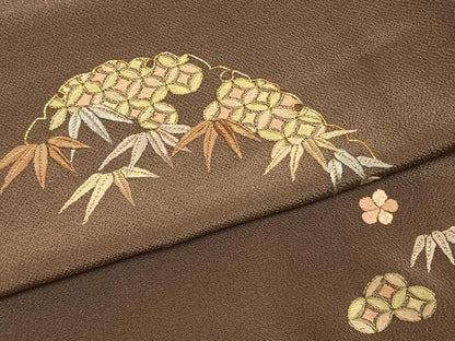 平和屋着物●訪問着　総刺繍　駒刺繍　竹　梅　暈し染め　鬼しぼ縮緬　正絹　逸品　AABL3205fy