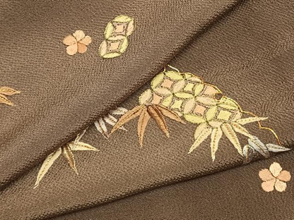 平和屋着物●訪問着　総刺繍　駒刺繍　竹　梅　暈し染め　鬼しぼ縮緬　正絹　逸品　AABL3205fy