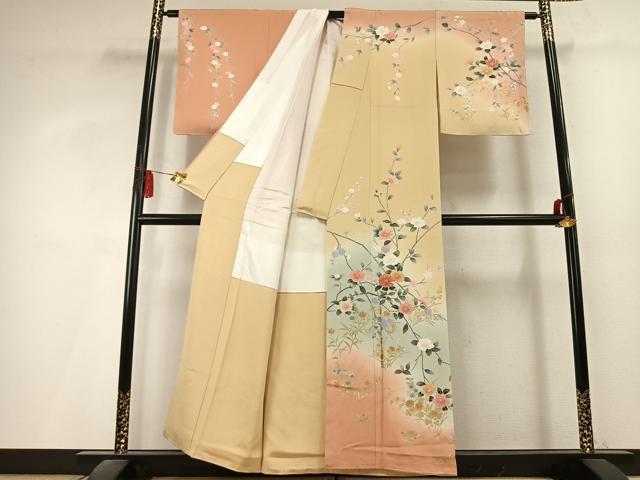 平和屋着物●十日町友禅作家　松雨　訪問着　枝花文　暈し染め　金銀彩　正絹　逸品　未使用　AABL3206fy