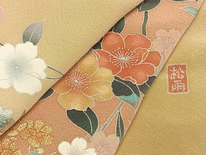 平和屋着物●十日町友禅作家　松雨　訪問着　枝花文　暈し染め　金銀彩　正絹　逸品　未使用　AABL3206fy