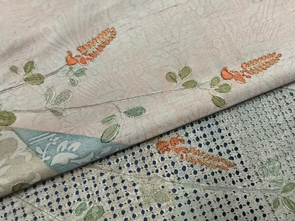 平和屋着物●訪問着　紬地　中国三大刺繍　スワトウ刺繍　汕頭刺繍　枝花文　金糸　正絹　逸品　AABL3207fy