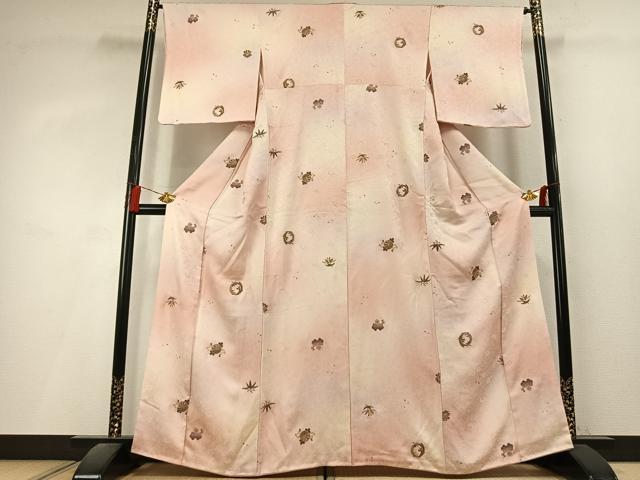 平和屋着物●上質な小紋　刺繍　花唐草文　暈し染め　金糸　金彩　さが美扱い　正絹　逸品　AABL3209fy