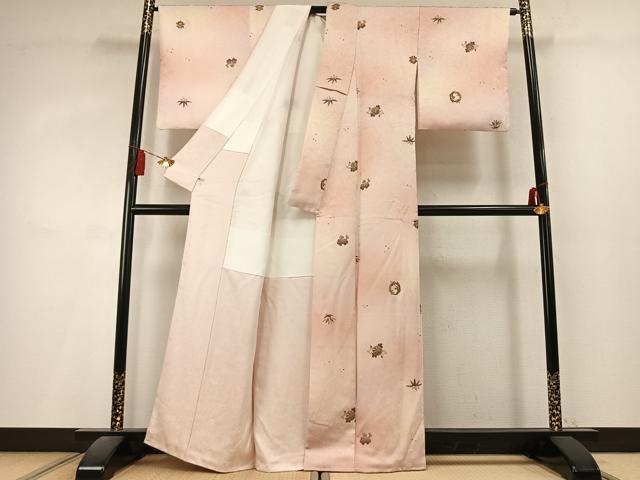 平和屋着物●上質な小紋　刺繍　花唐草文　暈し染め　金糸　金彩　さが美扱い　正絹　逸品　AABL3209fy