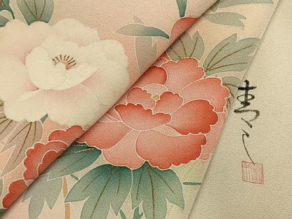 平和屋着物●京友禅の第一人者　松井青々　訪問着　草花文　暈し染め　金彩　正絹　逸品　AABL3210fy