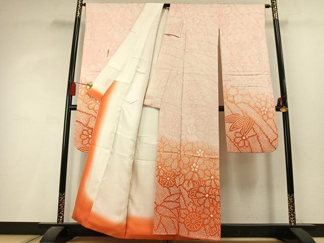 平和屋着物●豪華振袖　総絞り　草花文　暈し染め　正絹　逸品　AABL3211fy