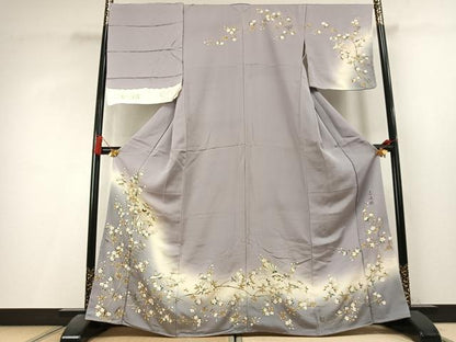 平和屋着物●螺鈿作家　甲斐泰造　訪問着　螺鈿　花鳥文　暈し染め　金彩　丹後ちりめん　反端付き　正絹　逸品　未使用　AABL3214fy