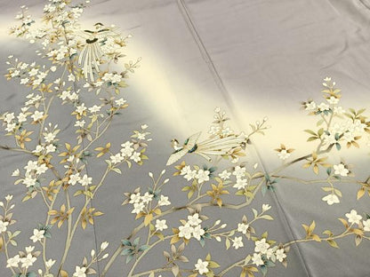 平和屋着物●螺鈿作家　甲斐泰造　訪問着　螺鈿　花鳥文　暈し染め　金彩　丹後ちりめん　反端付き　正絹　逸品　未使用　AABL3214fy