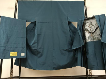 平和屋着物●男性　お召　アンサンブル　古今織　縞　反端付き　正絹　逸品　未使用　AABL3217fy