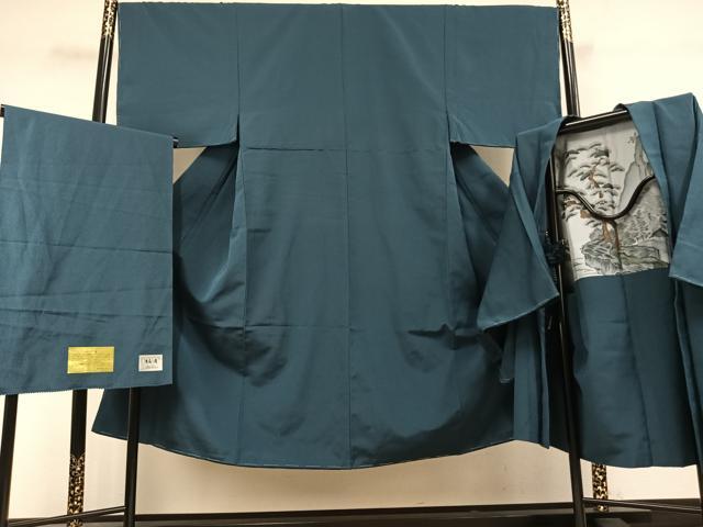 平和屋着物●男性　お召　アンサンブル　古今織　縞　反端付き　正絹　逸品　未使用　AABL3217fy