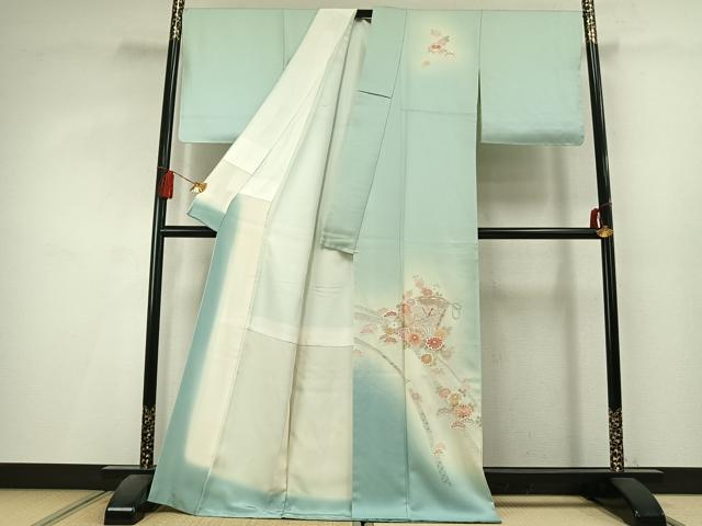 平和屋着物●訪問着　中国三大刺繍　スワトウ刺繍　汕頭刺繍　蘇州刺繍　総刺繍　扇面花鳥文　暈し染め　正絹　逸品　未使用　AABL3219fy