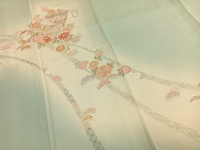 平和屋着物●訪問着　中国三大刺繍　スワトウ刺繍　汕頭刺繍　蘇州刺繍　総刺繍　扇面花鳥文　暈し染め　正絹　逸品　未使用　AABL3219fy