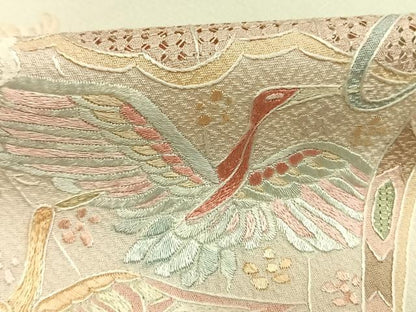 平和屋着物●訪問着　中国三大刺繍　スワトウ刺繍　汕頭刺繍　蘇州刺繍　総刺繍　扇面花鳥文　暈し染め　正絹　逸品　未使用　AABL3219fy