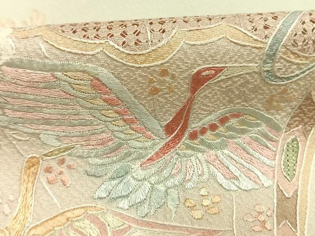 平和屋着物●訪問着　中国三大刺繍　スワトウ刺繍　汕頭刺繍　蘇州刺繍　総刺繍　扇面花鳥文　暈し染め　正絹　逸品　未使用　AABL3219fy