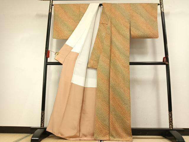 平和屋着物●上質な小紋　斜縞　暈し染め　正絹　逸品　AABL3220fy