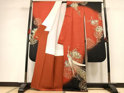 平和屋着物●豪華振袖　螺鈿　孔雀花文　暈し染め　金銀彩　正絹　逸品　AABL3221fy