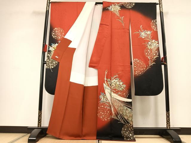 平和屋着物●豪華振袖　螺鈿　孔雀花文　暈し染め　金銀彩　正絹　逸品　AABL3221fy