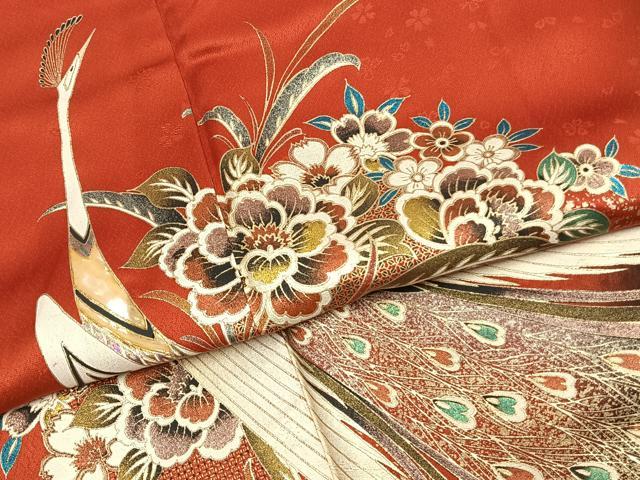 平和屋着物●豪華振袖　螺鈿　孔雀花文　暈し染め　金銀彩　正絹　逸品　AABL3221fy