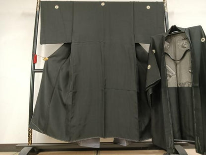 平和屋着物●男性　黒紋付　羽織セット　正絹　逸品　AABL3223fy