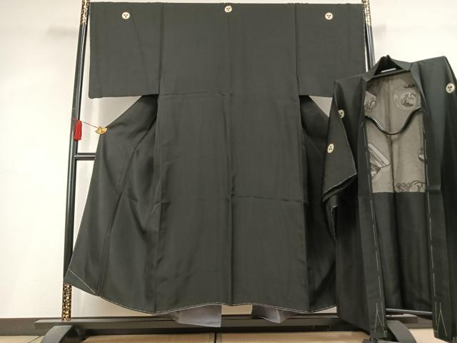 平和屋着物●男性　黒紋付　羽織セット　正絹　逸品　AABL3223fy