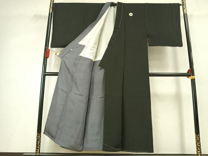 平和屋着物●男性　黒紋付　羽織セット　正絹　逸品　AABL3223fy